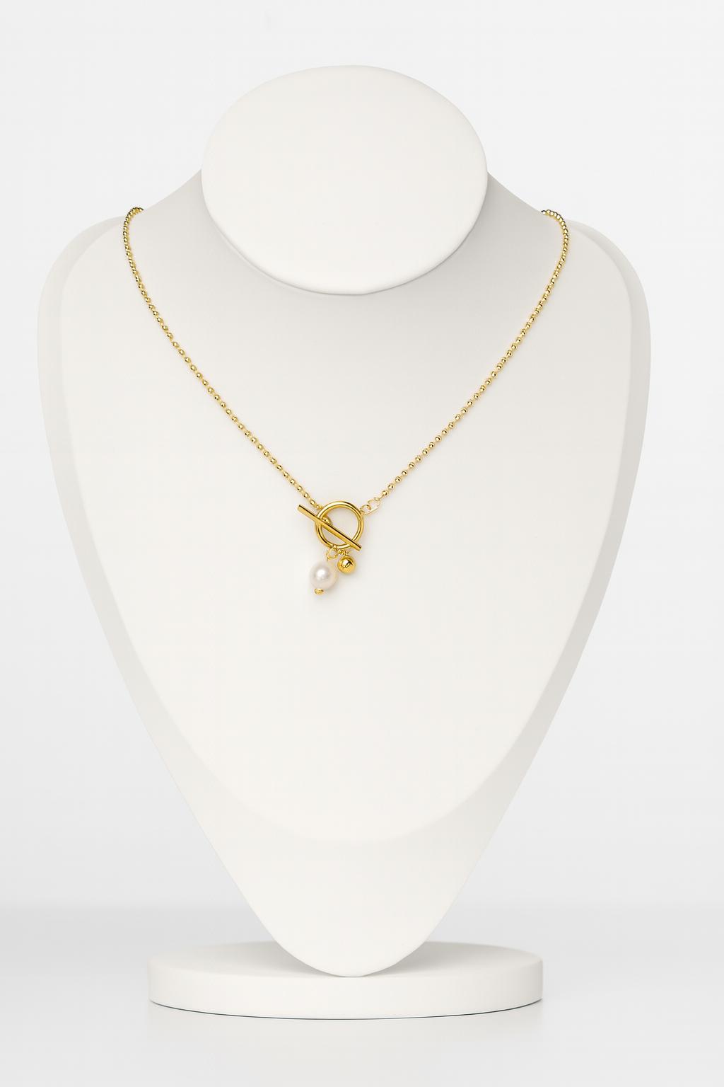 Golden Pearl Charm Necklace