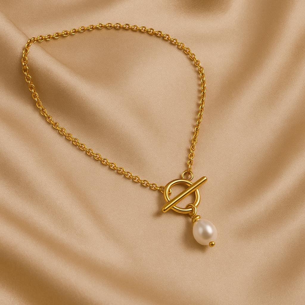 Golden Pearl Chain Necklace